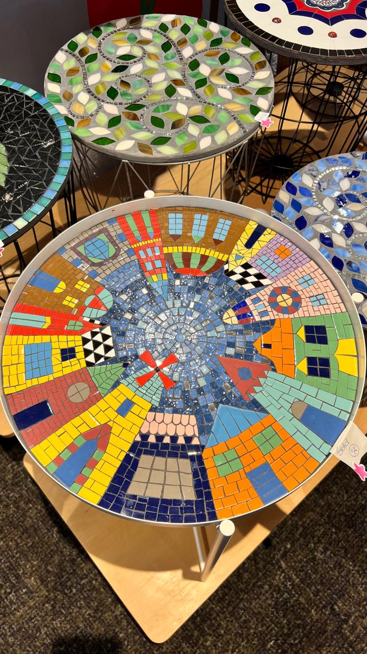 Blue Wave Abstract mosaic wave artwork with gradient deep blue to azure tones