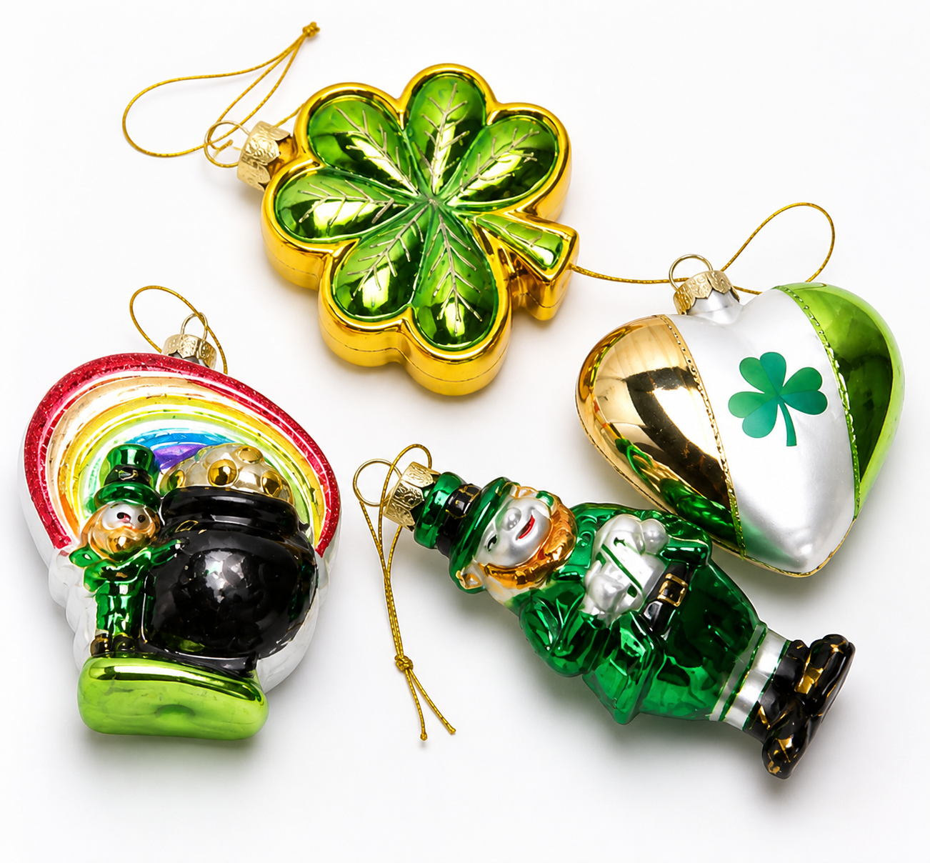 Custom glass ornament festive St. Patrick's Day themed design with Irish motifs for seasonal holiday collections