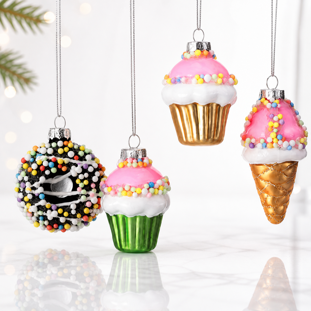 Custom glass ornament colorful dessert and pastry-themed design for bakery and sweets-inspired gifting