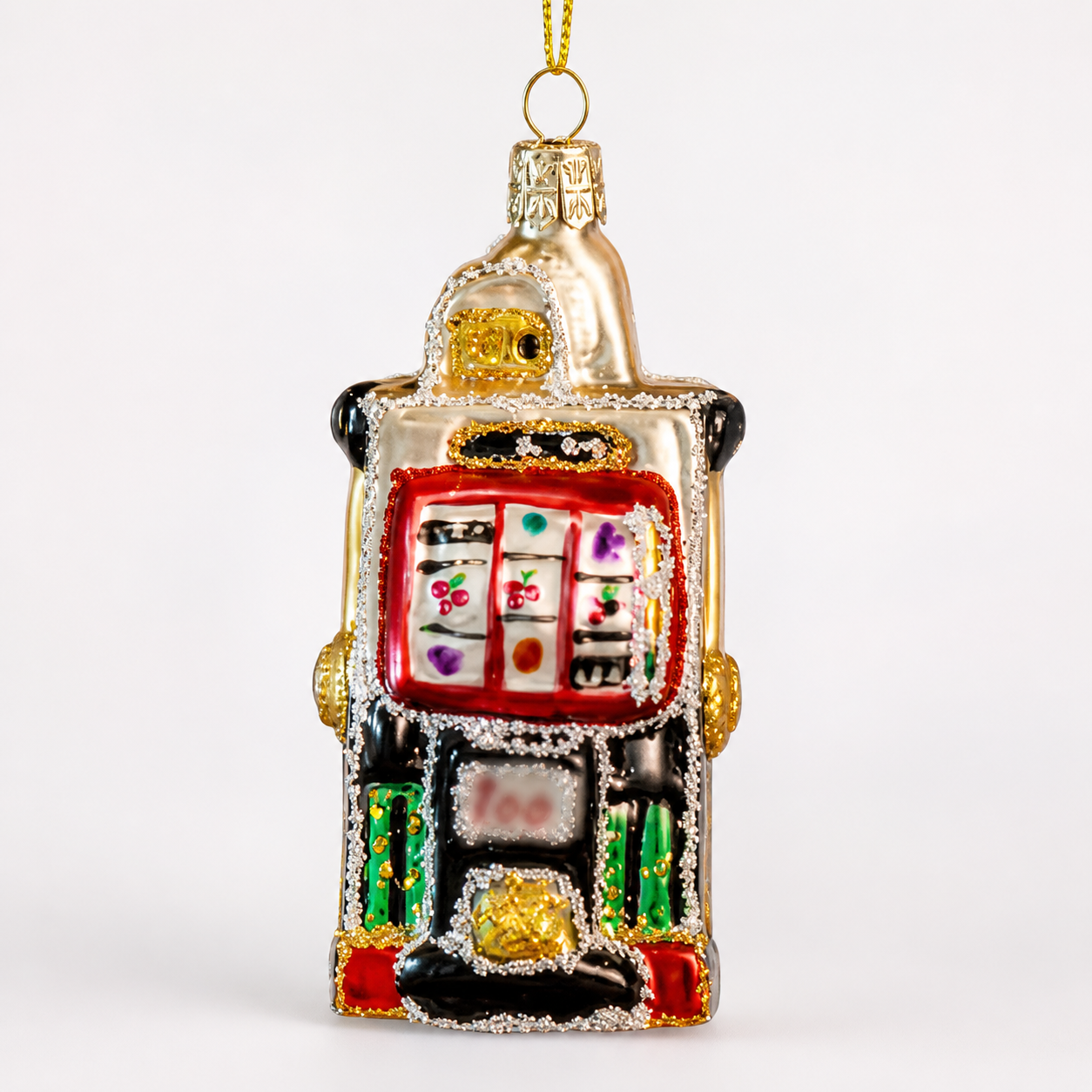 Custom glass ornament retro vintage slot machine design for casino and entertainment-themed gifting