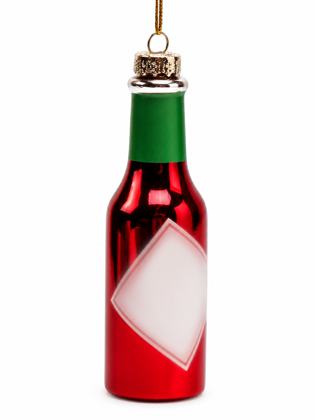 Custom glass ornament classic red bottle shaped design for beverage and hospitality-themed holiday decor