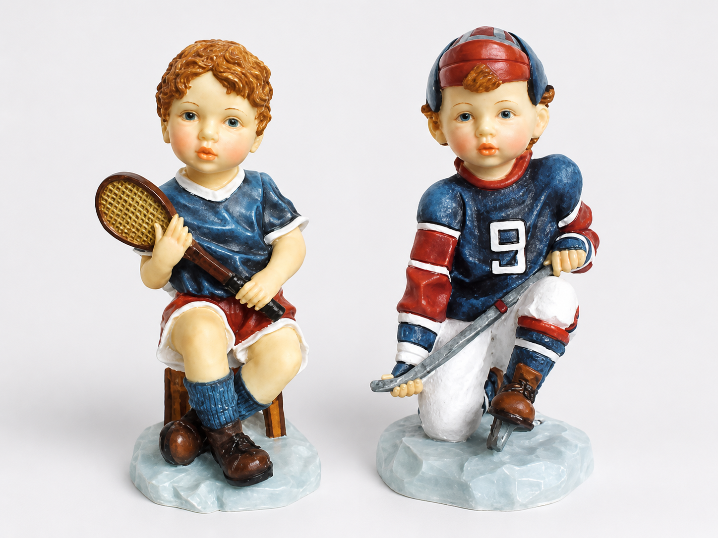 Custom resin figurine children tennis and hockey sports-themed energetic design for collections