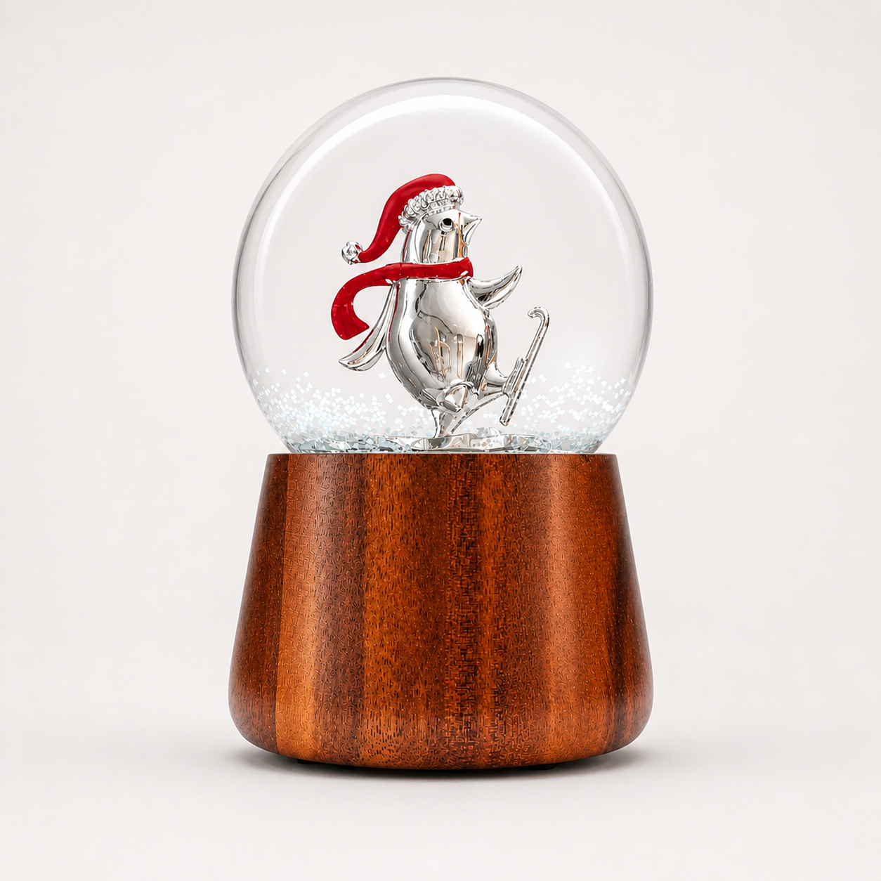 Custom penguin winter holiday snow globe with playful arctic characters and sparkling snowflakes
