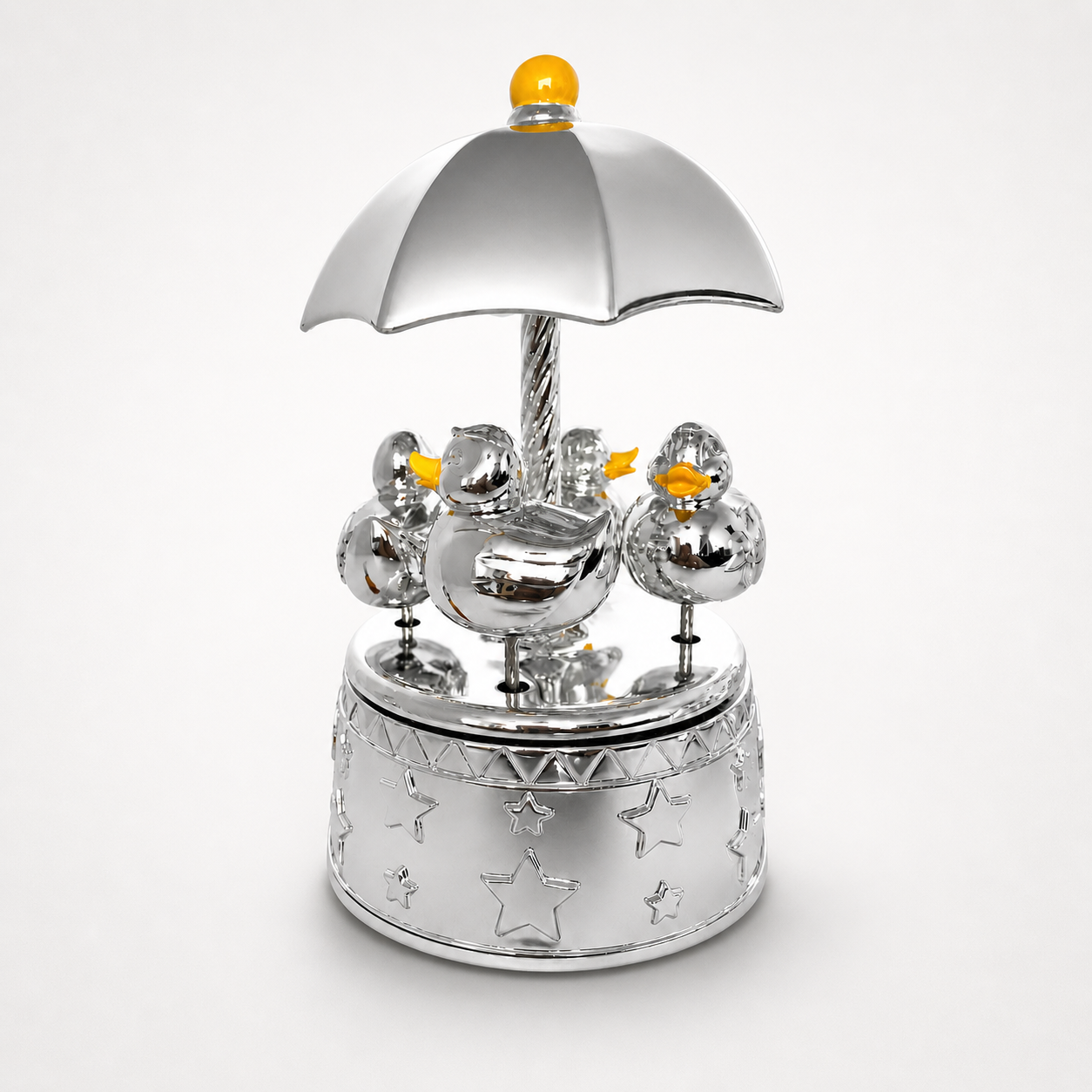 Custom resin figurine silver duck musical carousel with rotating motion and melodic charm