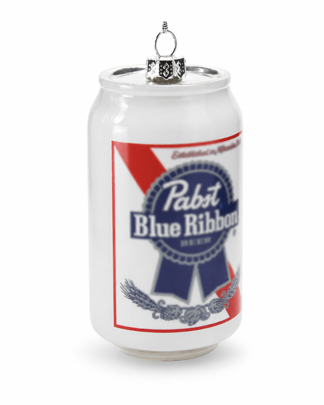 Custom glass ornament branded beverage can shape for promotional gift collections and holiday marketing