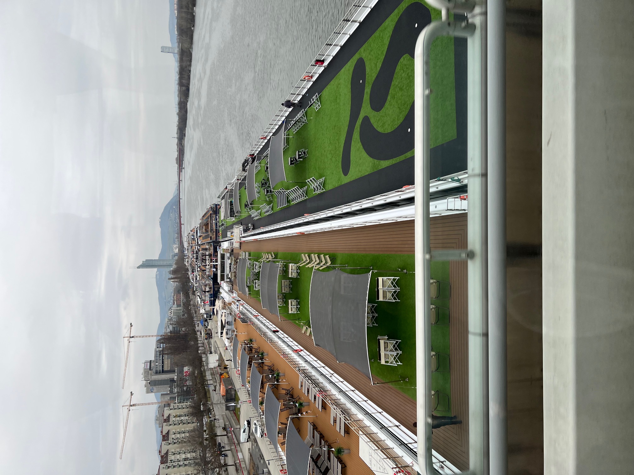 River cruise ships rafted together at port