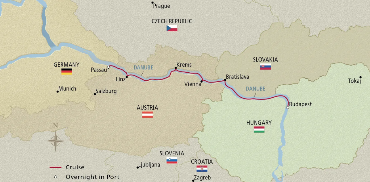 River cruise ship through European valley