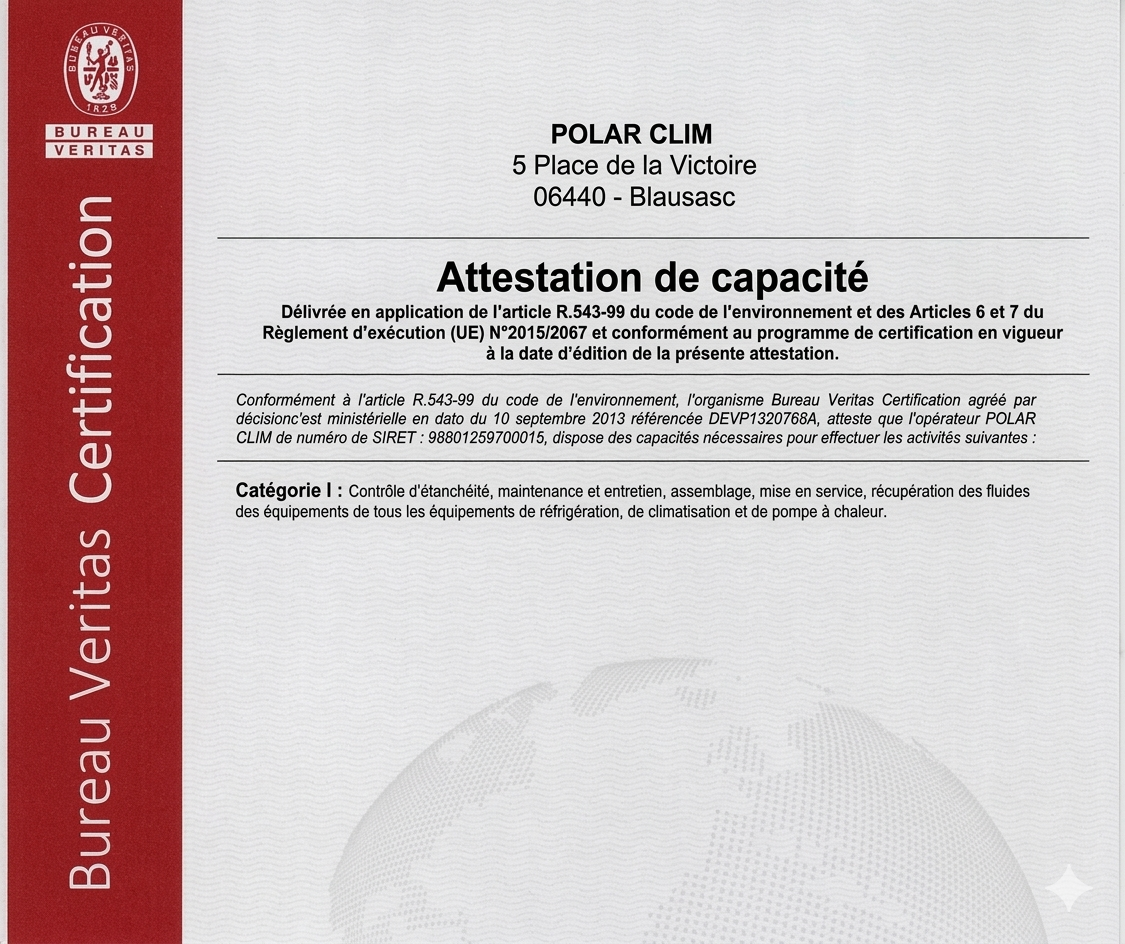 Attestation de Capacité