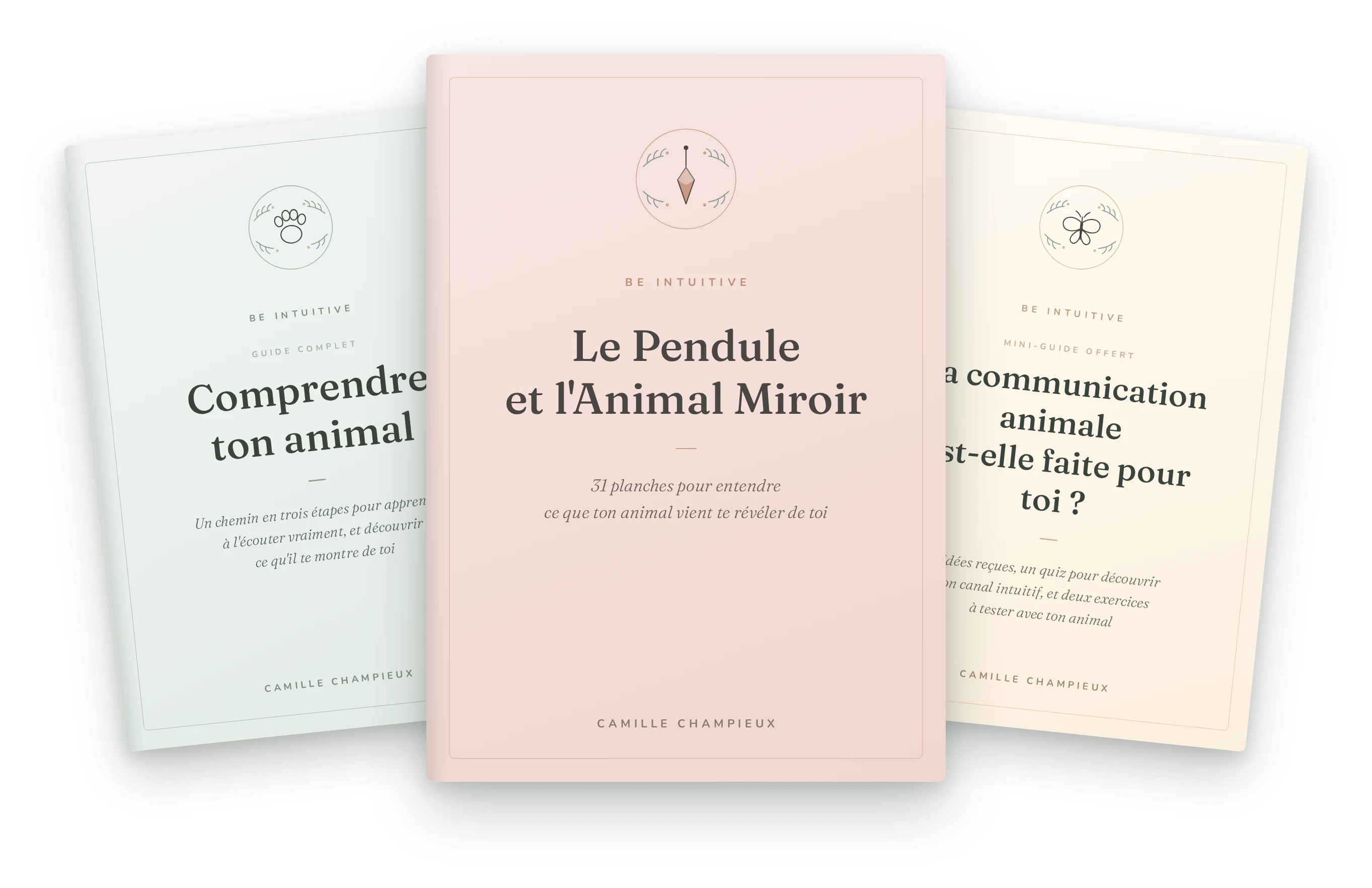 Les ressources de la boutique : Guide Comprendre ton animal, Le Pendule et l'Animal Miroir, et le mini-guide offert