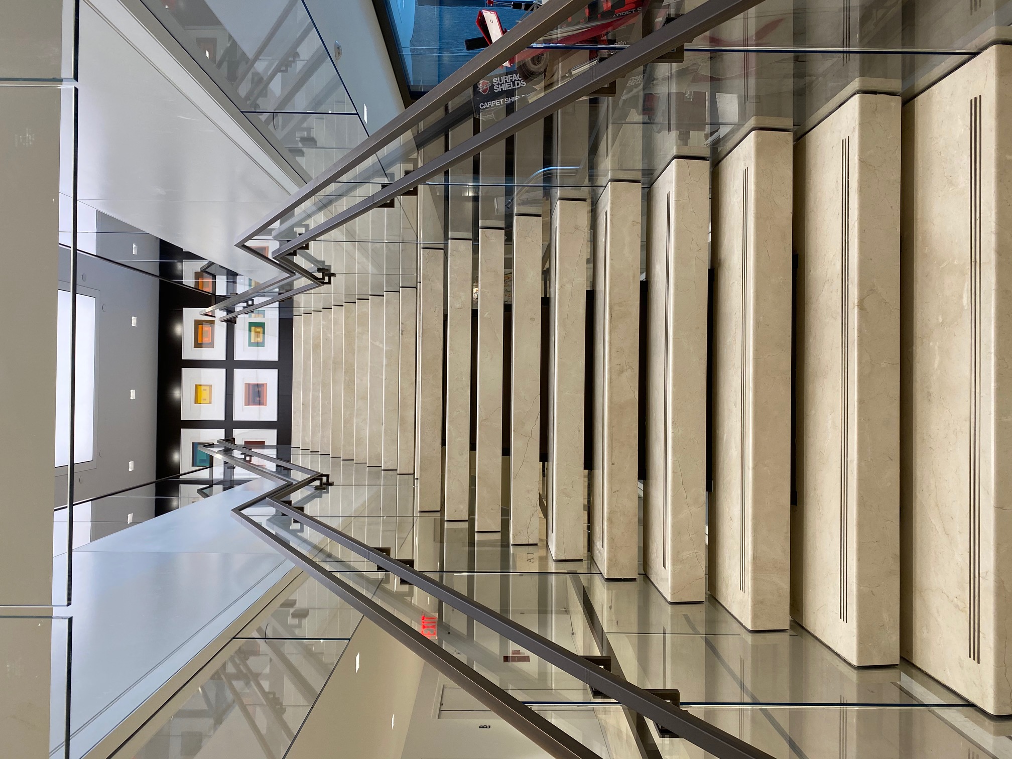 Glass partition and metal frame detail