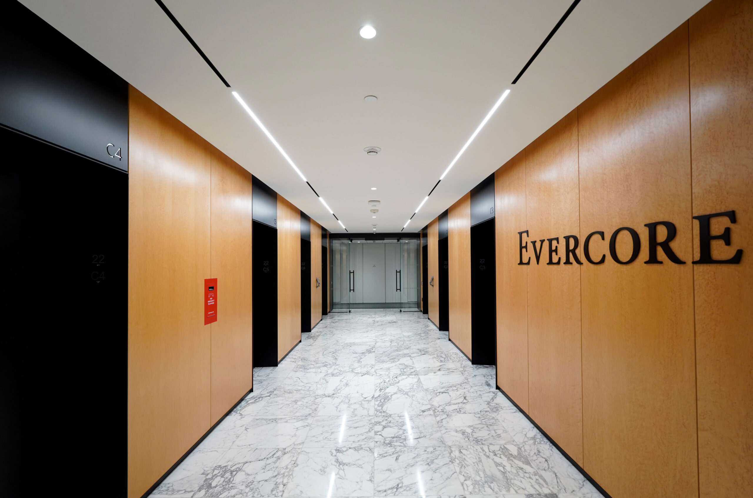 Evercore — glass walls and metal framework