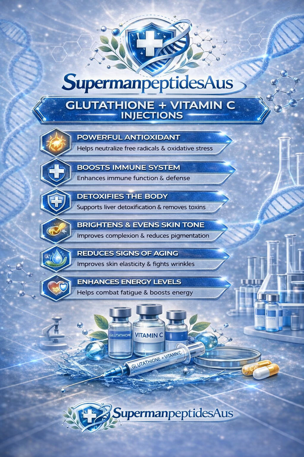 Glutathione + Vitamin C peptide cheat sheet — benefits and usage guide