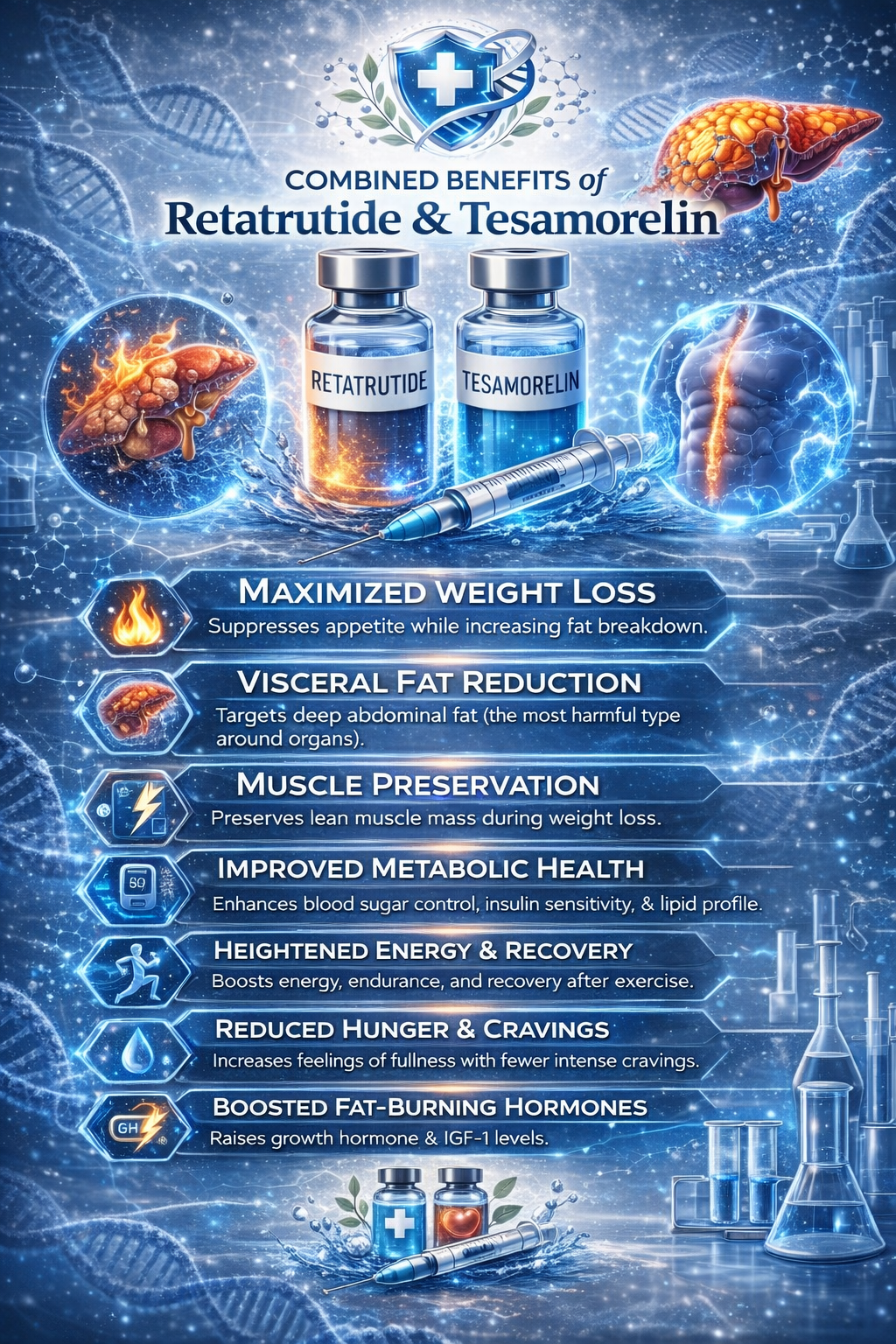 Retatrutide + Tesamorelin peptide cheat sheet — benefits and usage guide