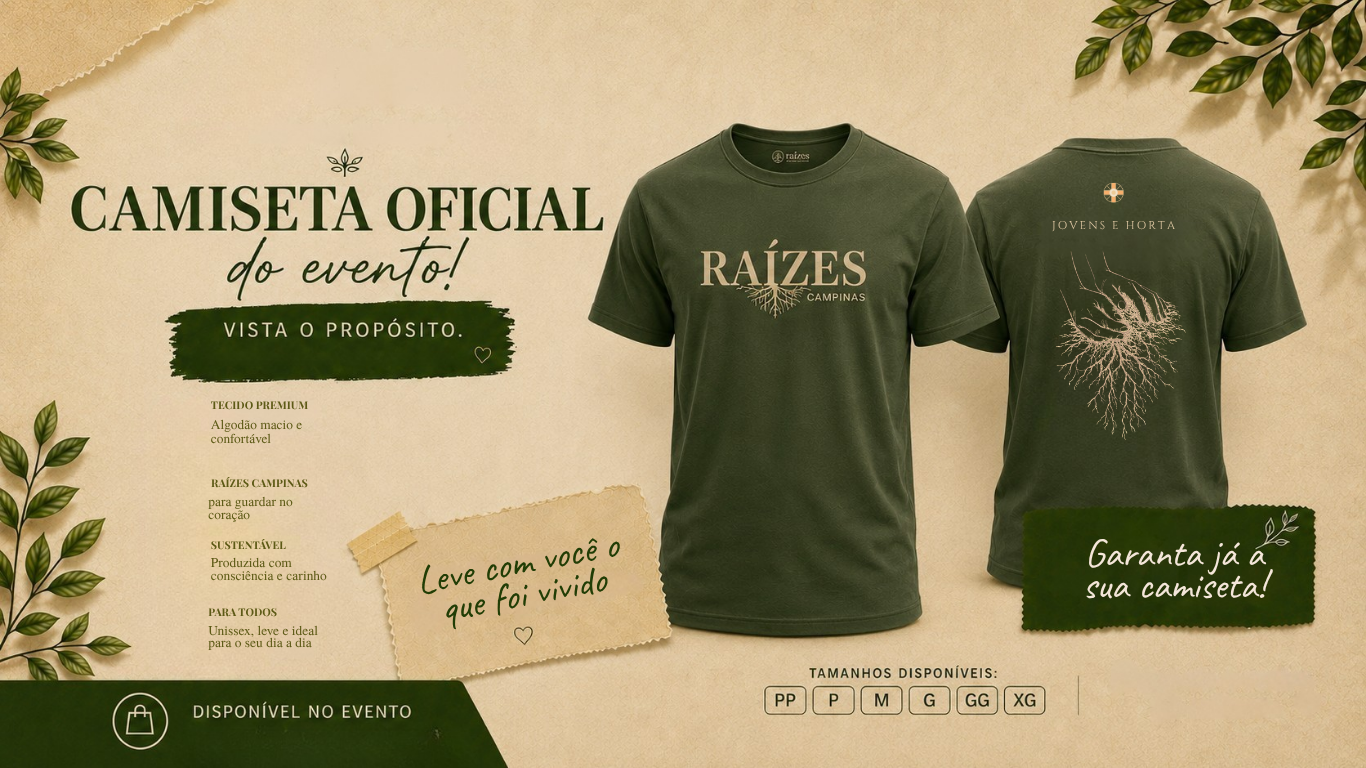Camiseta oficial do evento Raízes Campinas.