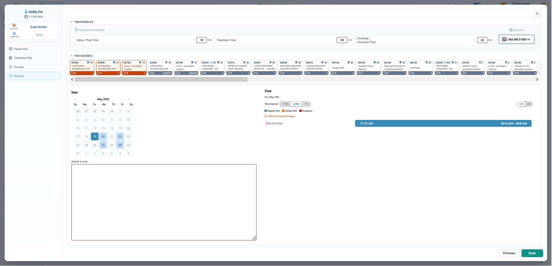 DAI showing only appointment slots that fit the provider's real timing — incompatible slots are hidden automatically
