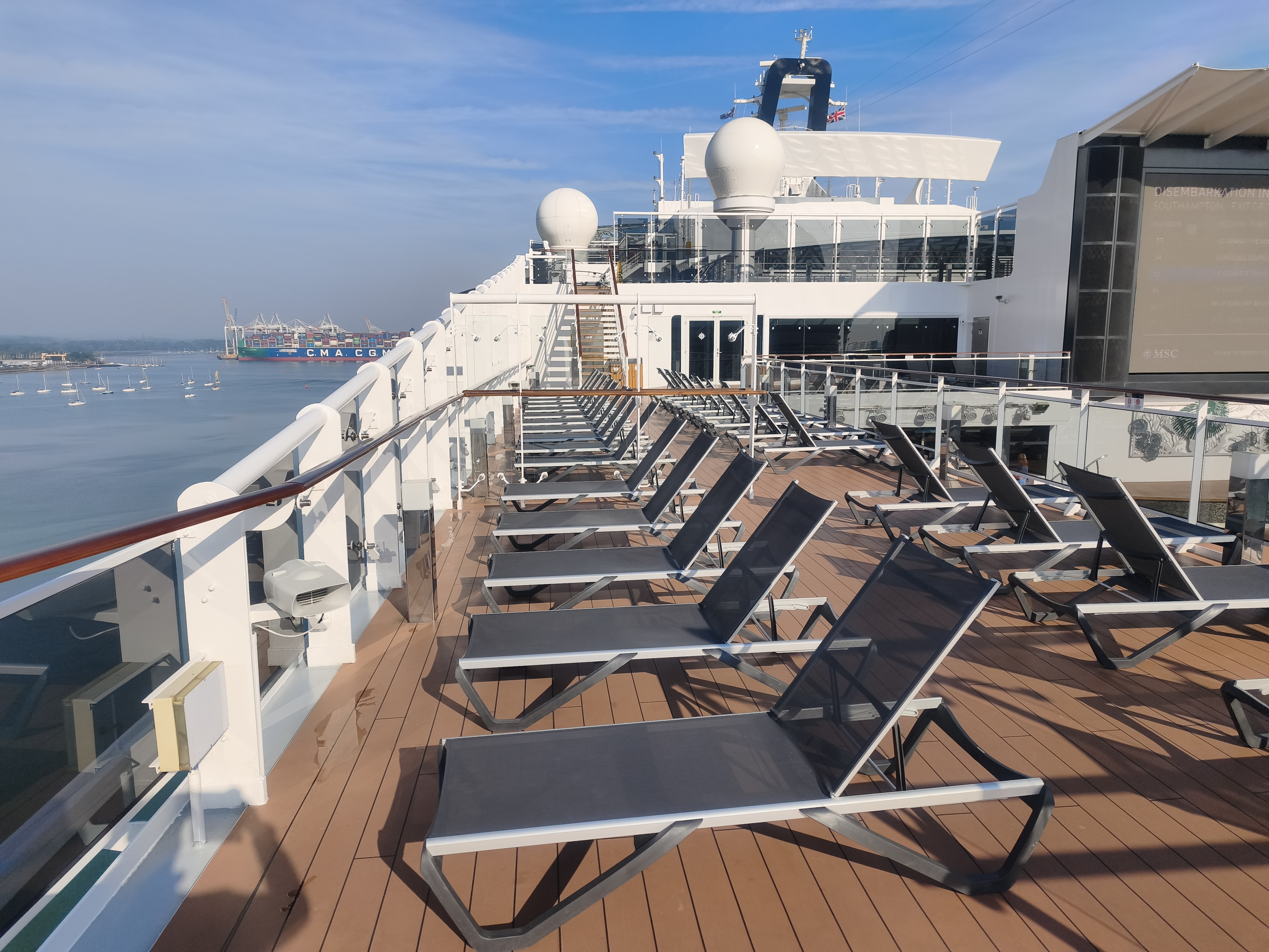Peaceful cruise ship promenade deck