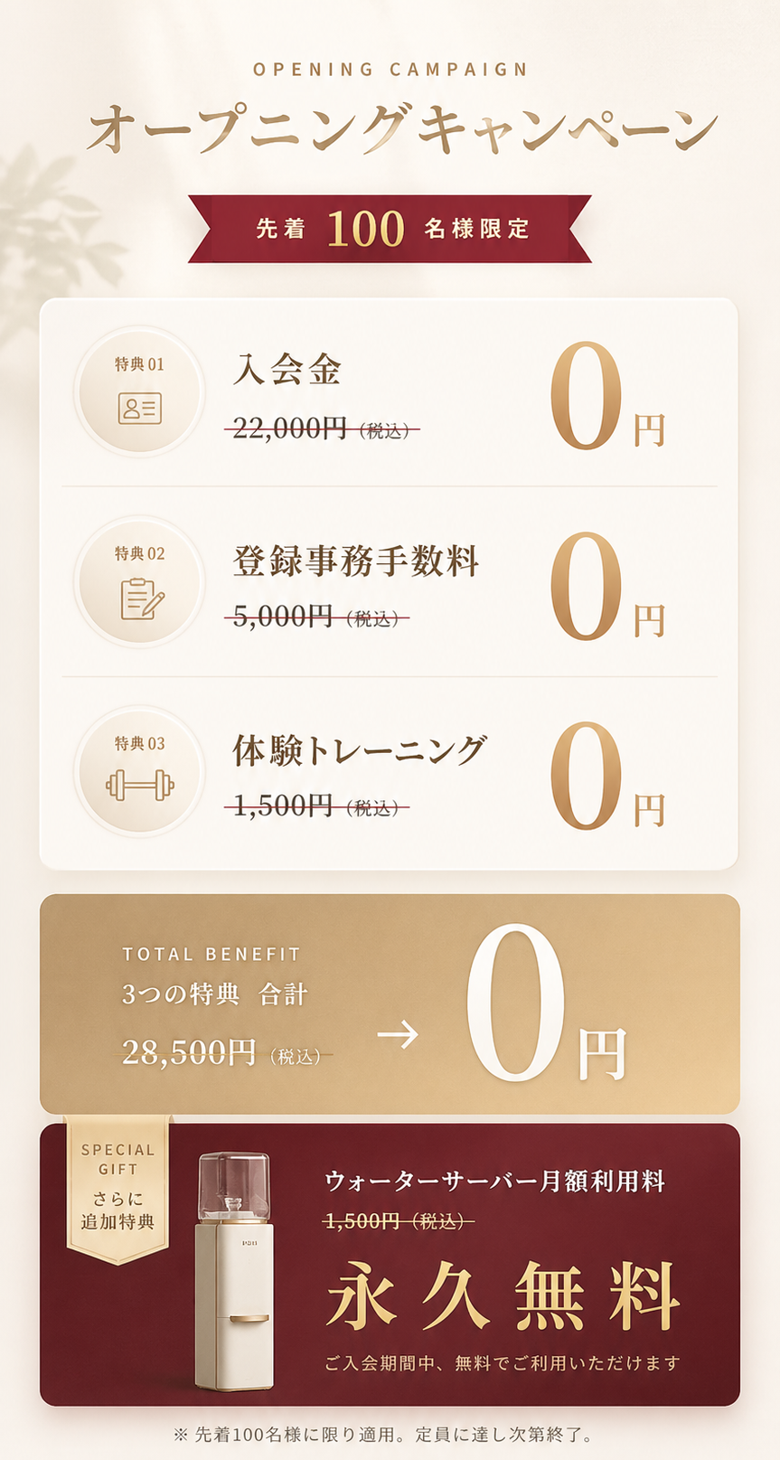 オープニングキャンペーン 先着100名様限定特典