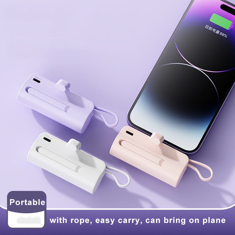 Mini Power Bank 5000mAh — Lightning + Type-C — Pantalla LED 100% — Sin Cables
