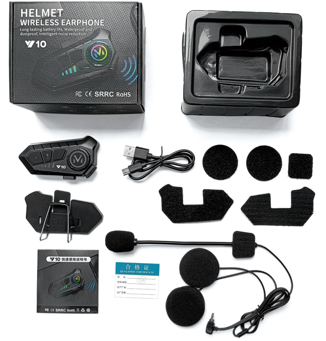 V10 Helmet Wireless Earphone Bluetooth 5.0 para Casco — Impermeable IPX6 + RGB + Reducción de Ruido