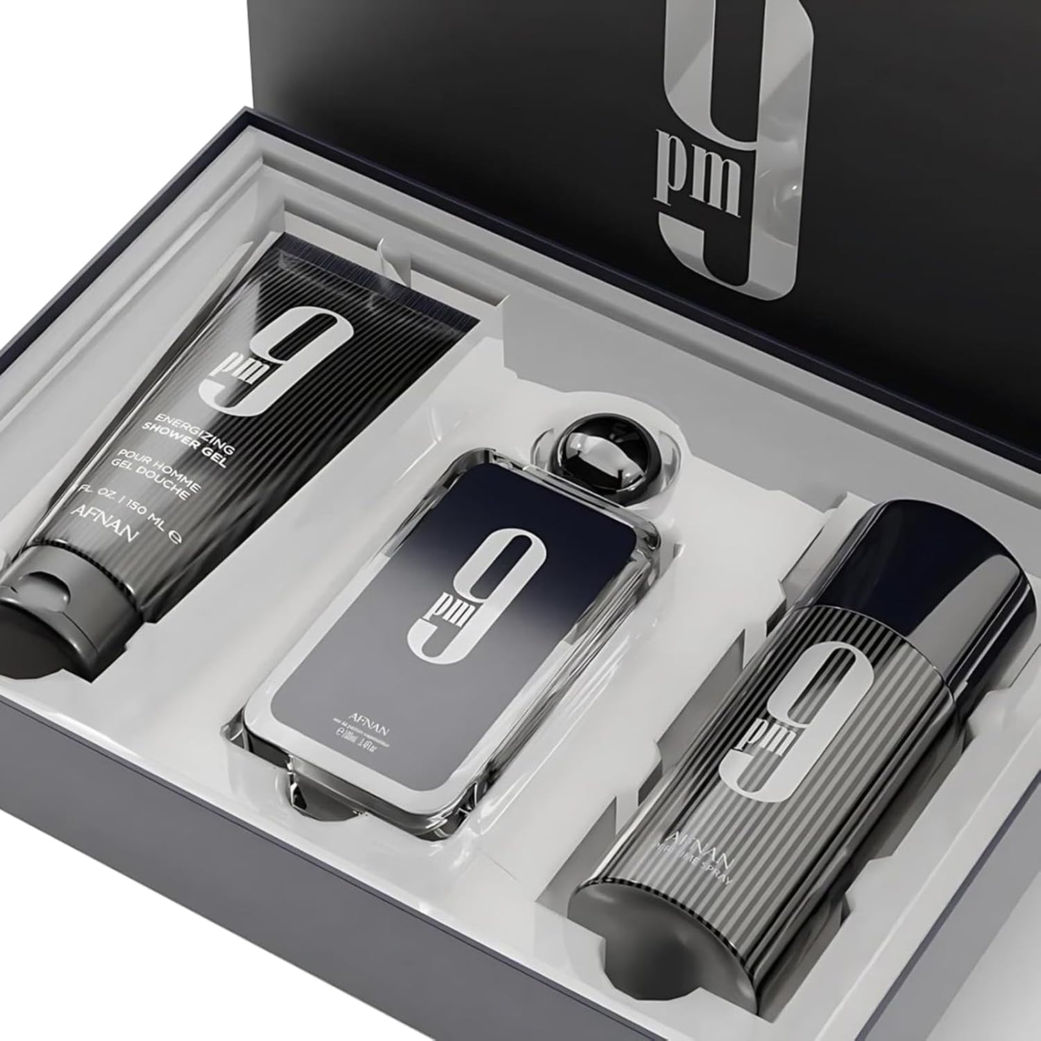 Afnan 9PM Gift Set 3 Piezas — EDP 100ml + Shower Gel 150ml + Deodorant Spray 150ml