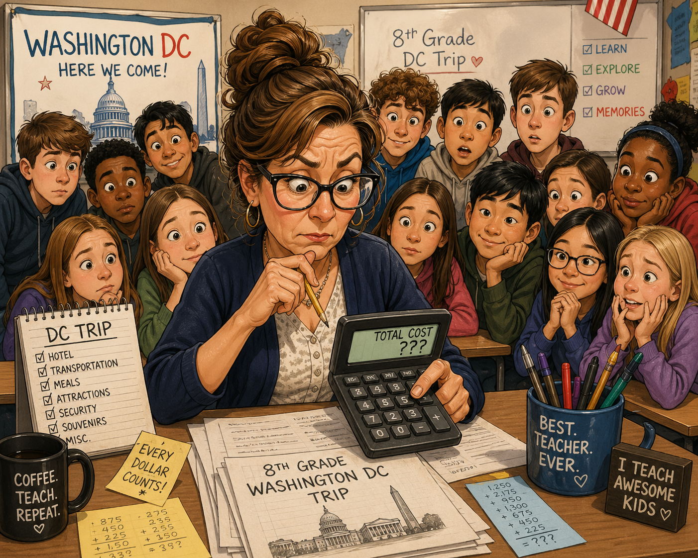 School trip cost calculator illustration