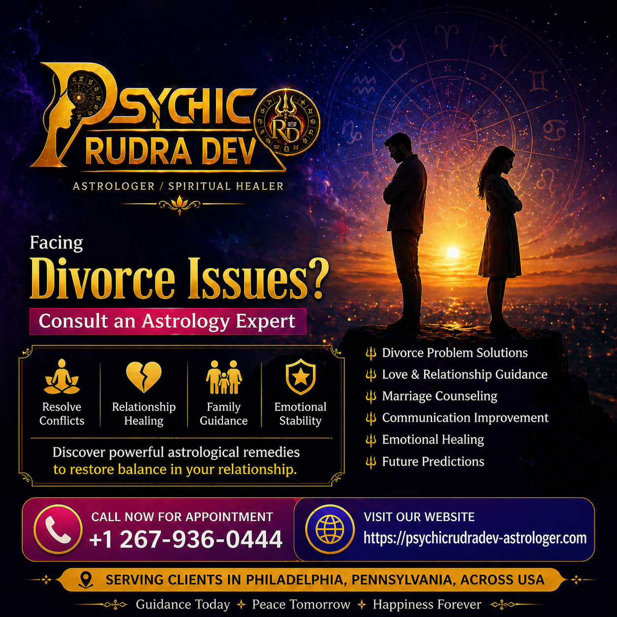 Priya and Rajan Sharma from Philadelphia, a couple whose divorce was resolved through Psychic Rudra Dev spiritual healing