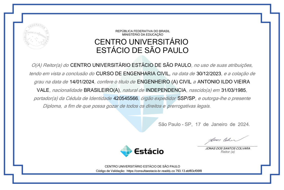 Diploma - GABRIEL ARCANJO - Bacharel em Direito - Universidade Estácio de Sá