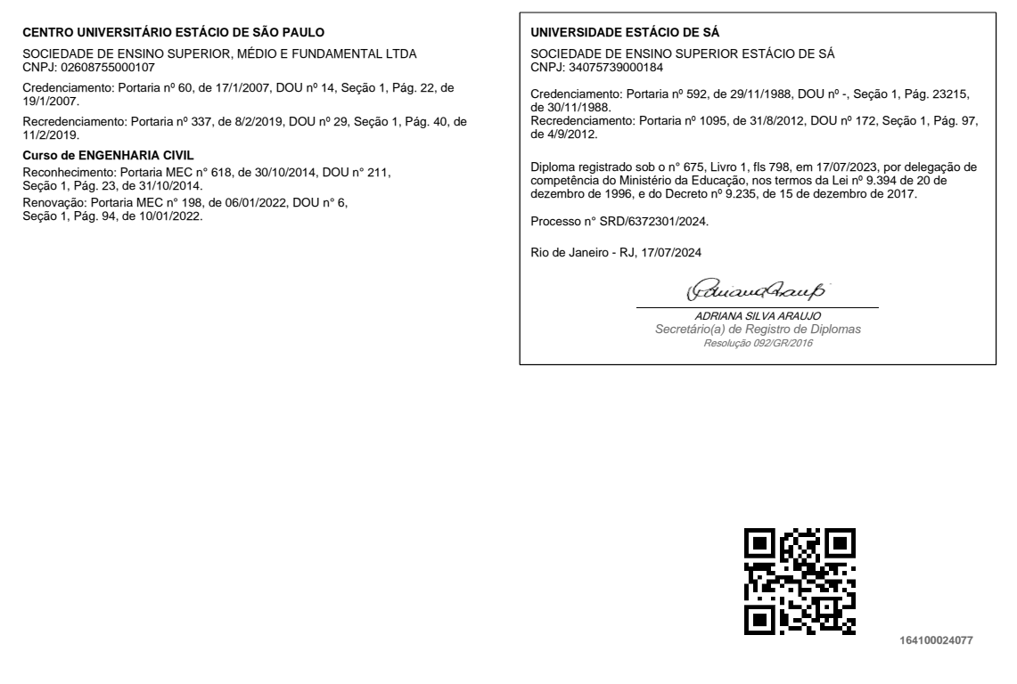 Documentos complementares do diploma - Universidade Estácio de Sá