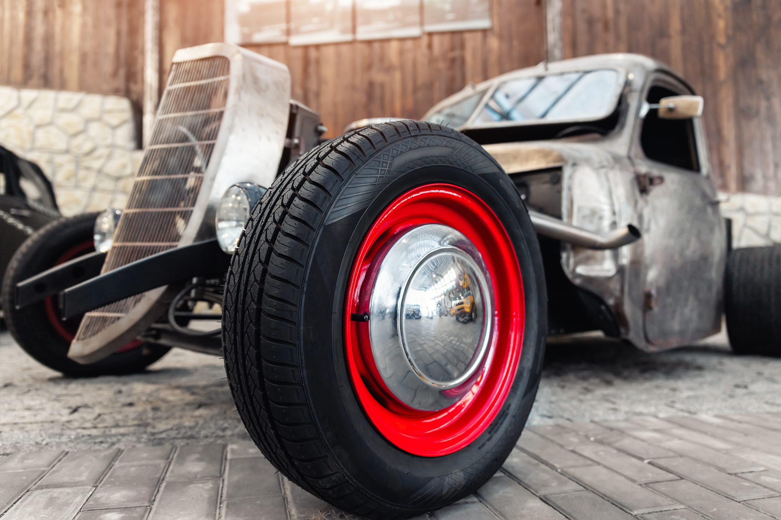 Vintage American wheel close-up powder coated